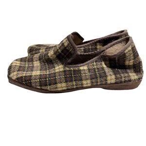 Casa Hernanz Spain Pure Virgin Wool Plaid Brown Slippers‎ 11.5 Grandpa